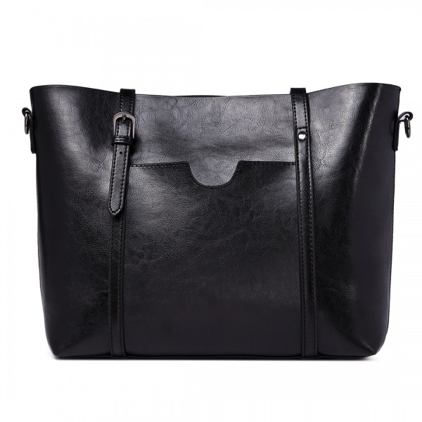E6709 - Miss Lulu Trendy Womens Tote Bags Wax Leather - Black E6709 - Miss Lulu Trendy Womens Tote Bags Wax Leather - Black